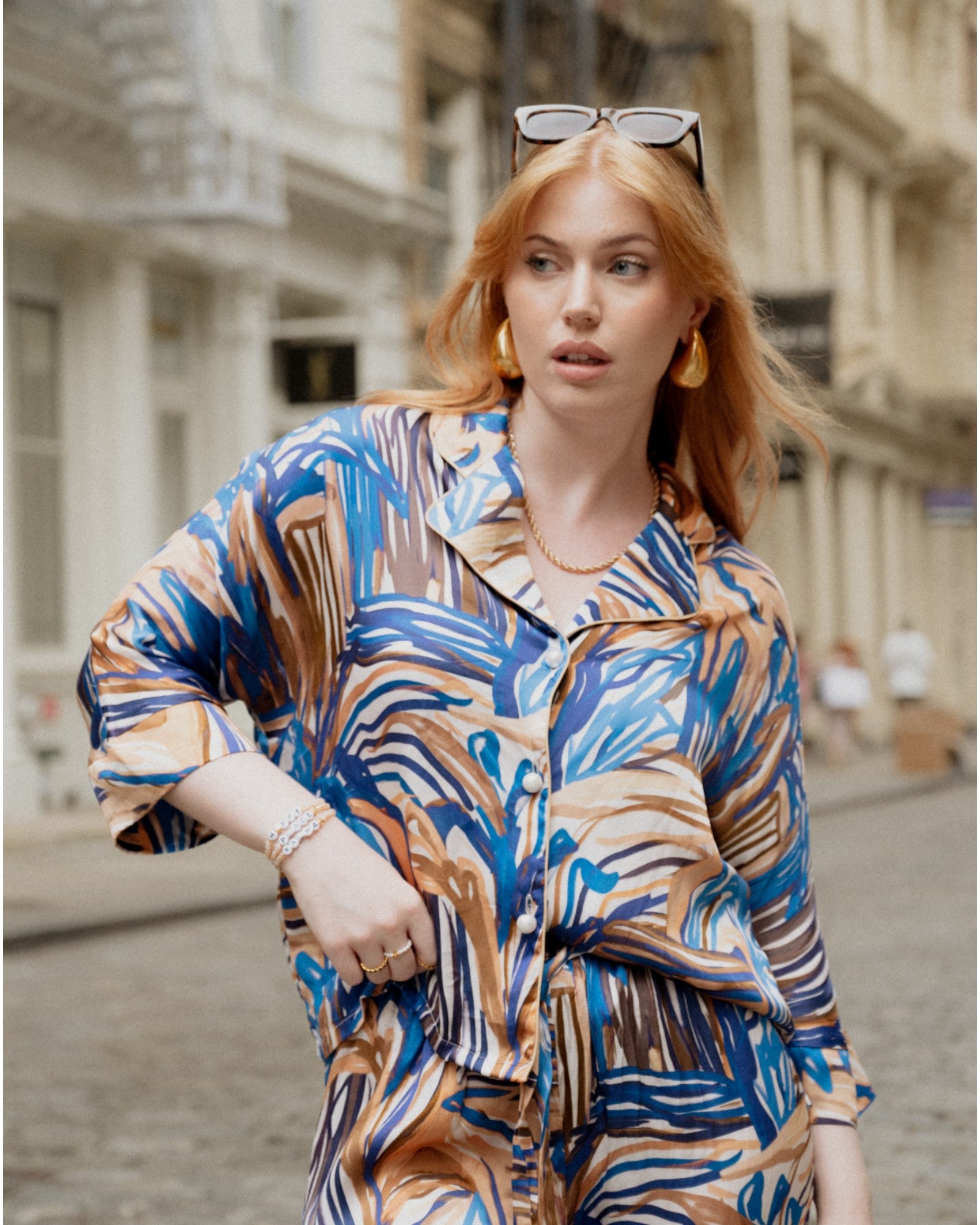 Bluse Loose Cut Blue Seaweed