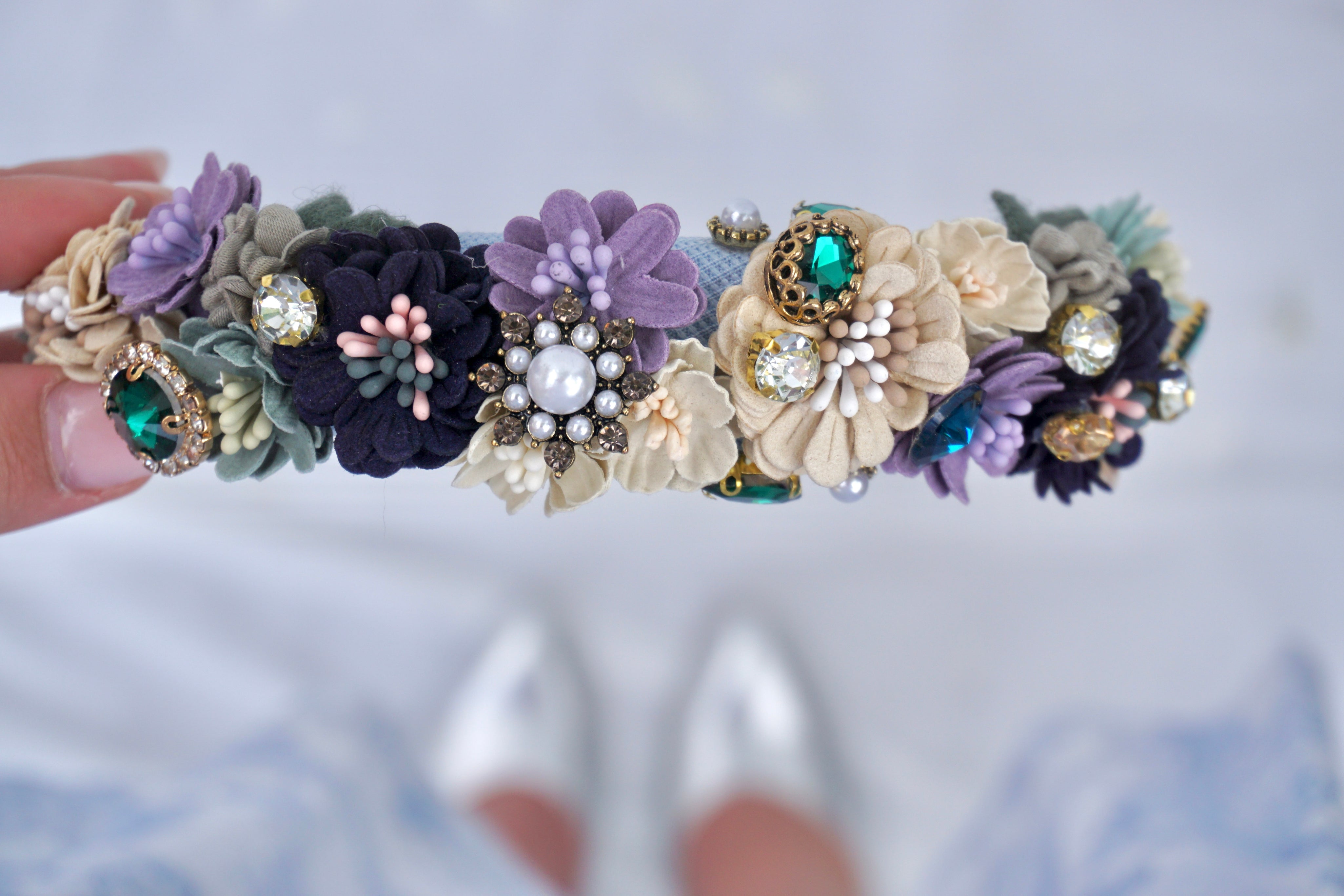 Haarreif Blumen hellblau