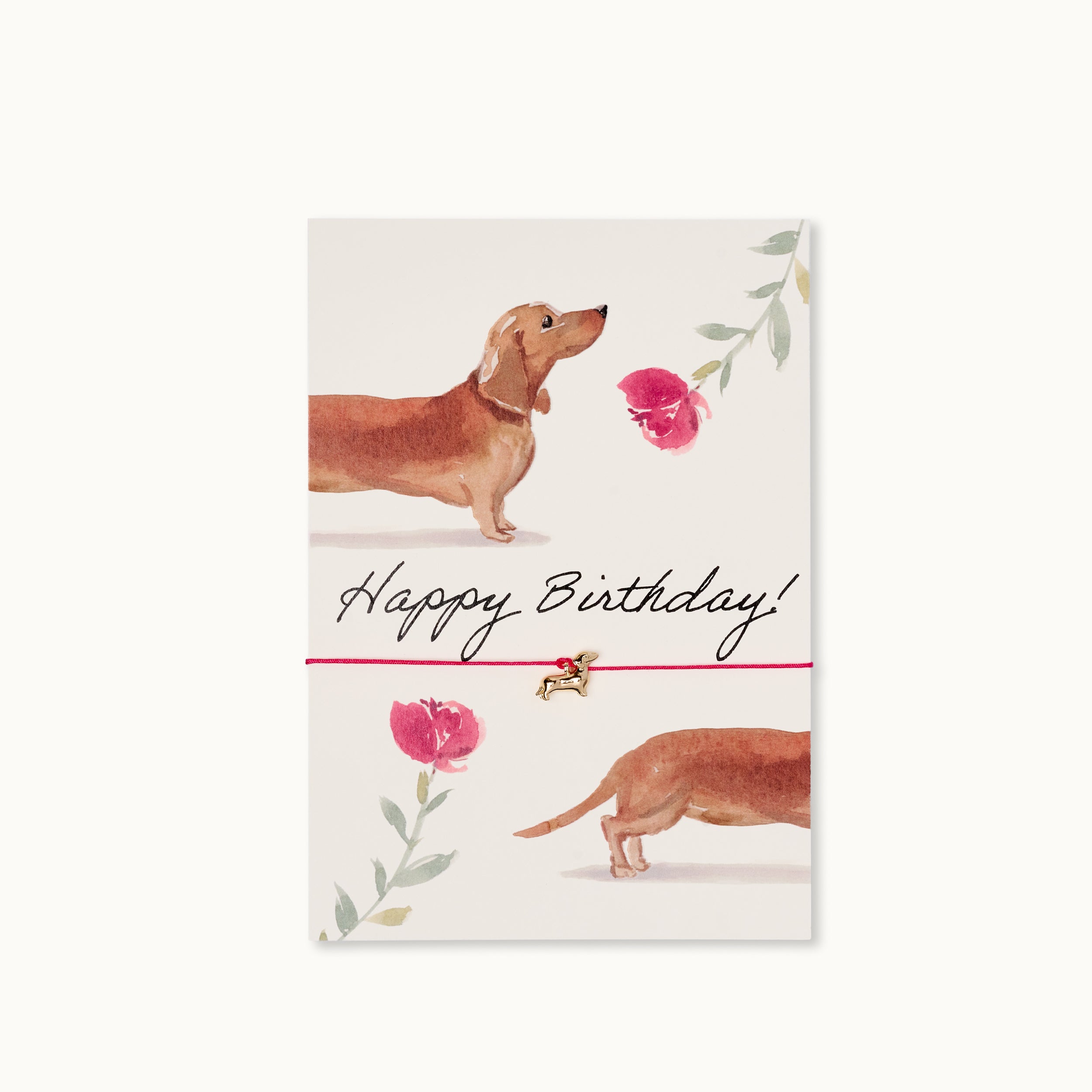 Armband-Karte: Happy Birthday Sausage Dog Flowers