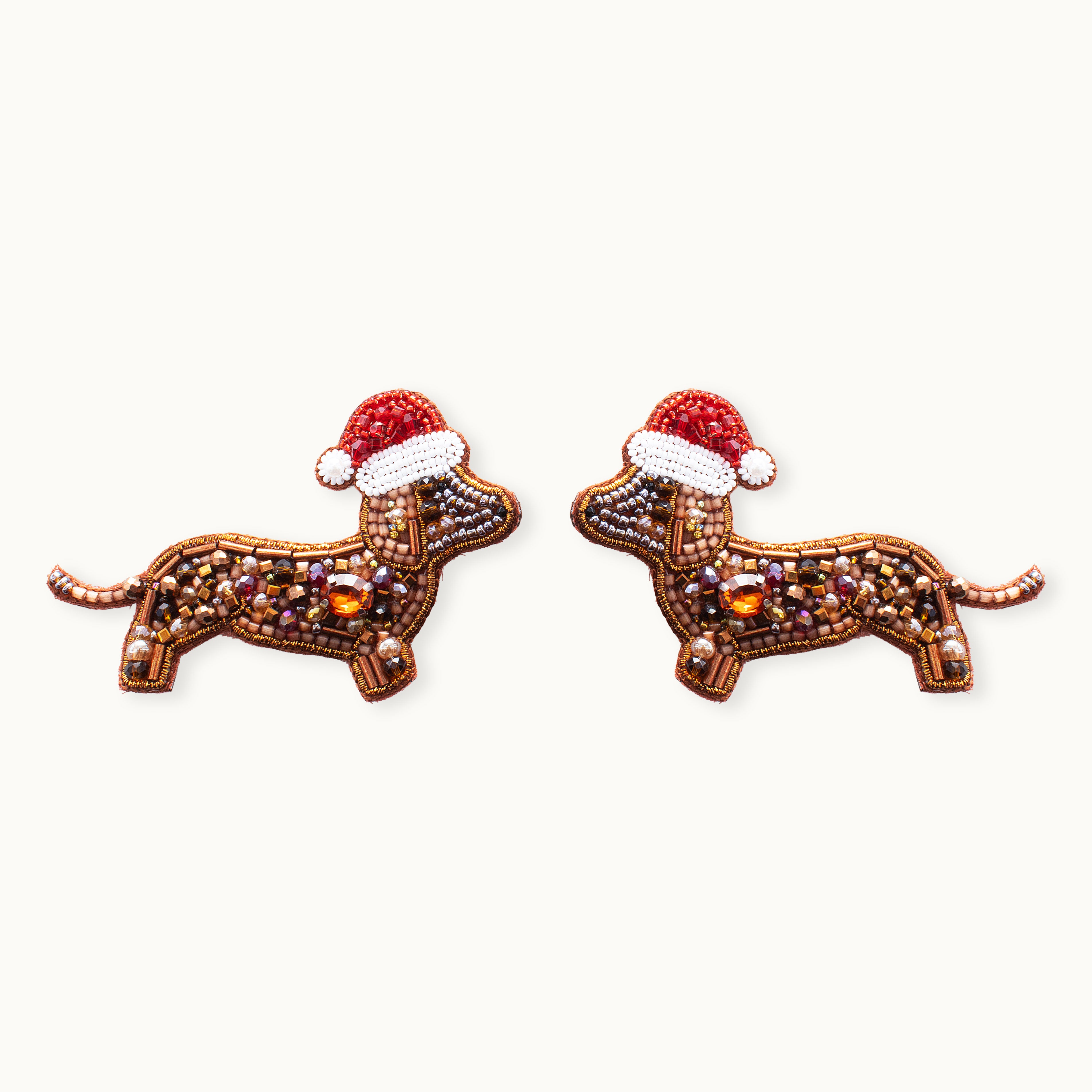 Broschenpaar: Dackel Weihnachten