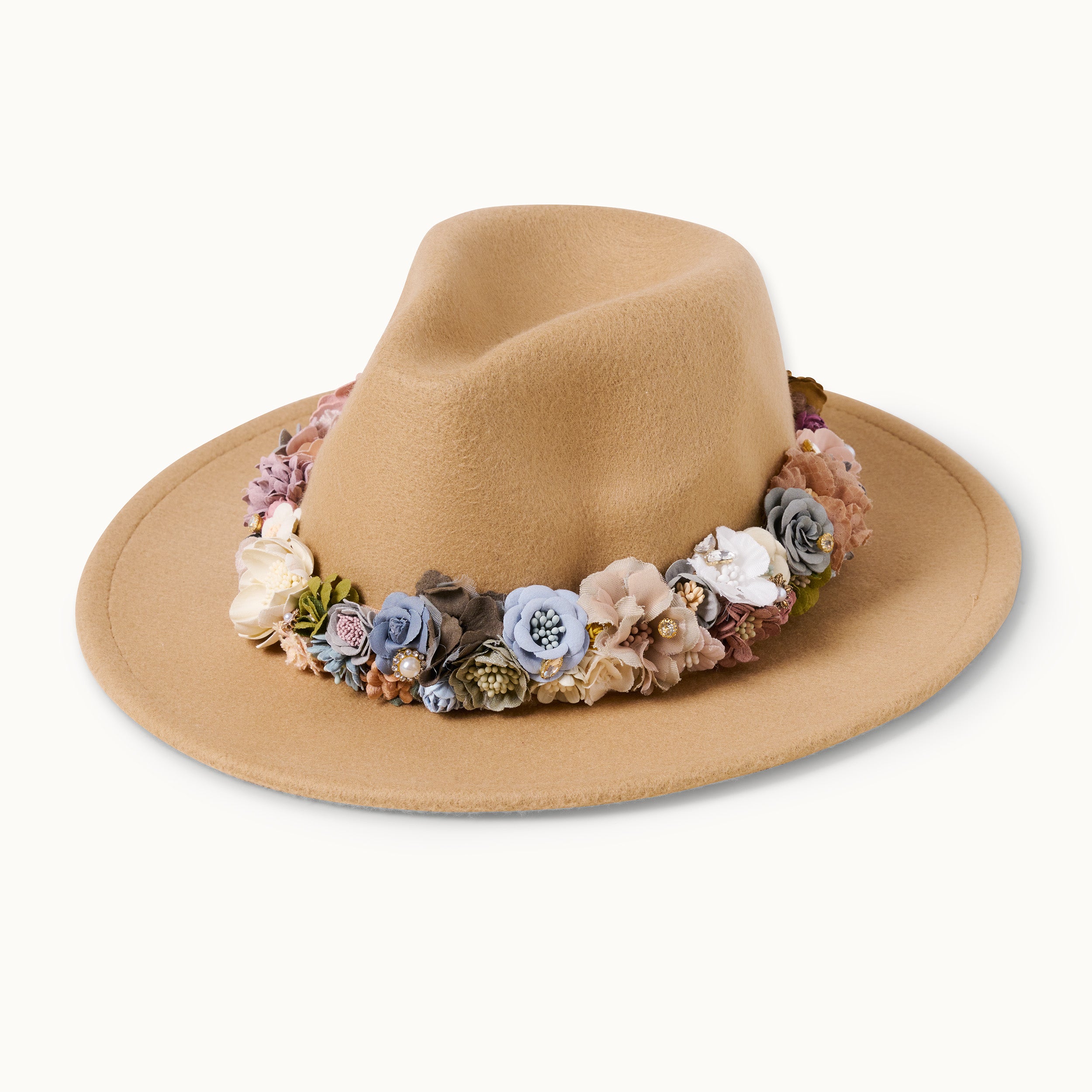 Hut mit Blumen Beige