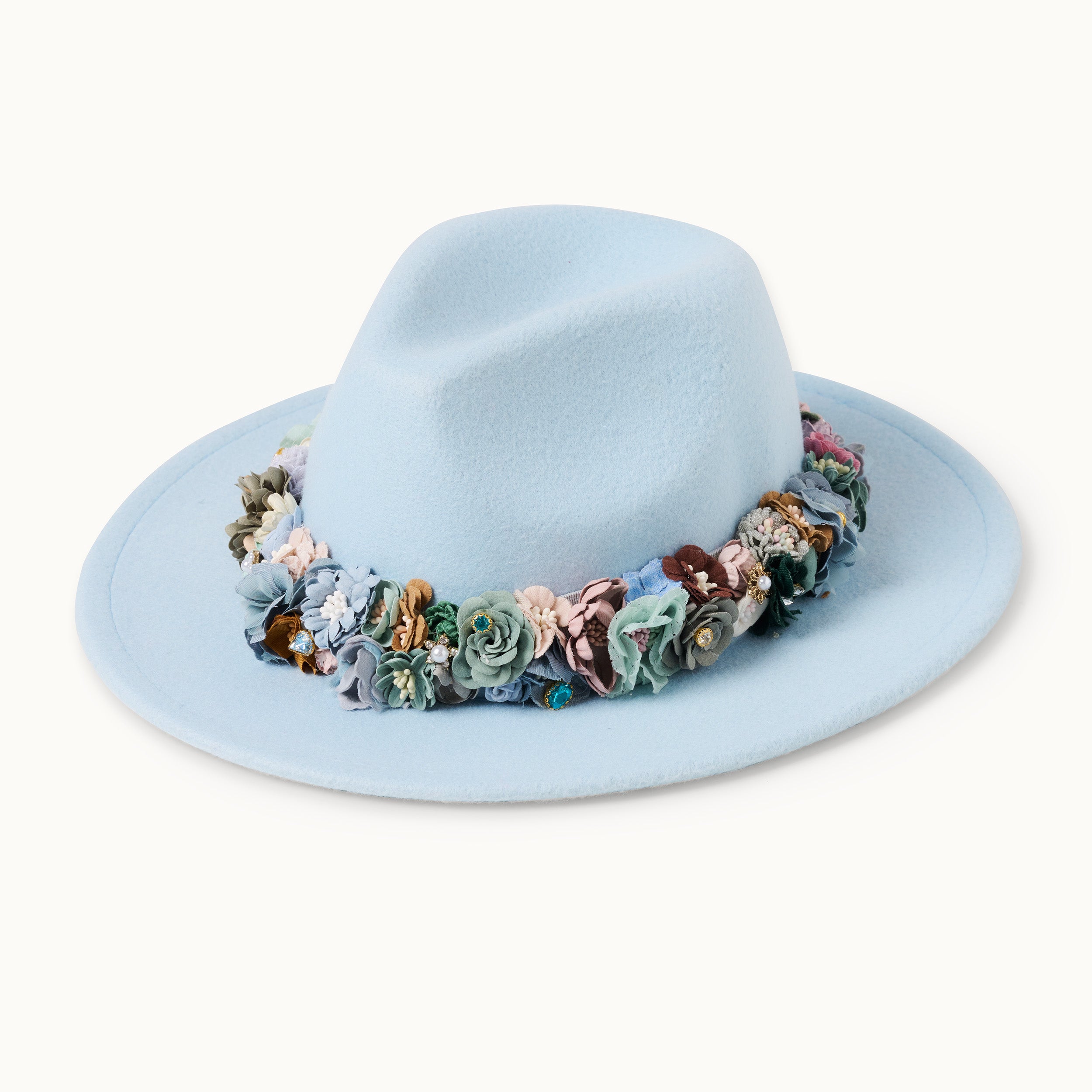 Hut mit Blumen Hellblau